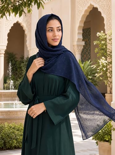 Chiffon Dotted Hijab Scarf for Women, Lightweight Textured Head Wrap Shawl,Soft Muslim Headscarf for Spring Fall - color: Mcmqxf2531-2#navyblue