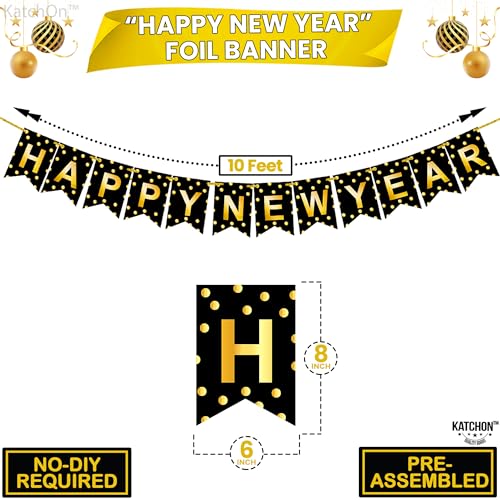 KatchOn, New Years Eve Plates and Napkins Set - Serve 25 Guest | Gold Fringe Curtain Backdrop, Happy New Year Banner | Gold Backdrop, New Years Plates and Napkins and Cups, Happy New Year Decorations