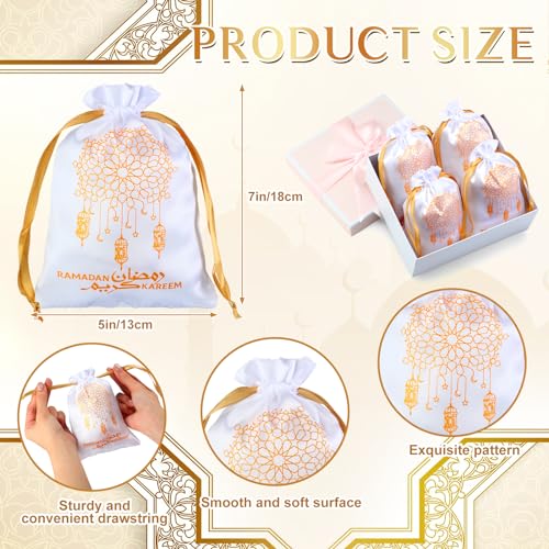 Coume 100 Pcs Eid Ramadan Mubarak Satin Gift Bags with Drawstring 5 x 7 Inch Silk Eid Party Favor Jewelry Pouches for Ramadan Supplies Candy Bags Muslim Party Decoration