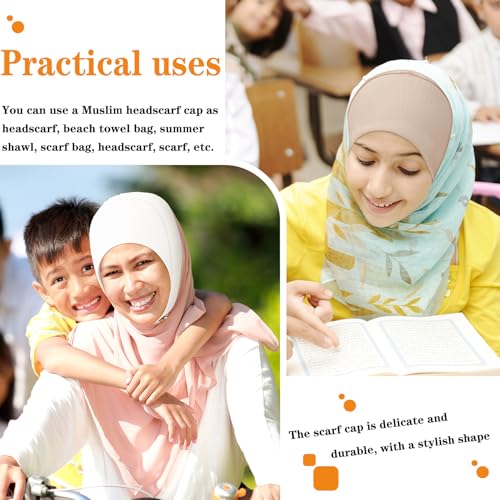 4 Pieces Modal Hijab Cap Adjustable Muslim Stretchy Turban Full Cover Shawl Cap Full Neck Coverage for Lady - color: Black, White, Light Khaki, Beige