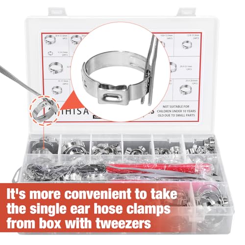 AKIHISA 300pcs 16 Sizes Single Ear Hose Clamps, 5.3-36.1mm Stainless Steel_304 Crimp Hose Clamps Cinch Rings Assortment Kit for Automotive, Pipe, Plumbing - size: 300Pcs (5.3-36.1mm)