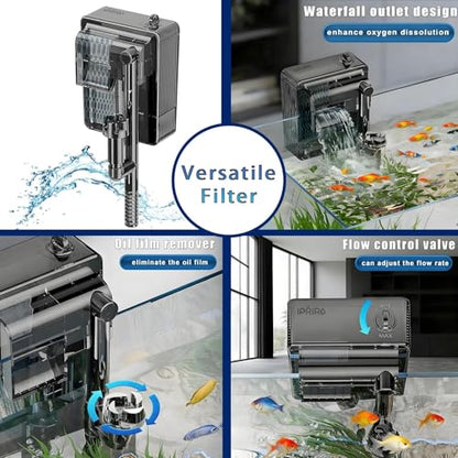 3 Gallon 12.6” L Fish Nano Glass Aquarium, with Separator Plate for Betta, Multi-Functional Square Fish Tank with Filter, LED Light, Black 4mm Glass