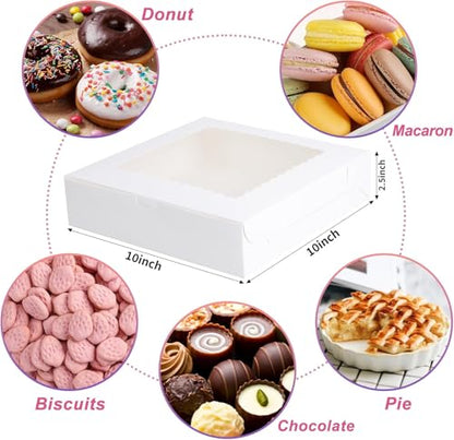 Yeplan 10 Pcs Pie Boxes,10x10x2.5 inches Bakery Boxes with Window,Cookie Boxes for Pie,Donuts,Chocolate,Dessert,Pastry,Muffins - color: 10 Packs-Pie Boxes