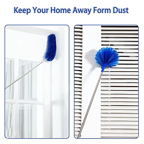 ZZ LAZYCOTTAGE Duster, Microfiber Dusters with 2 Handle Sets, Durable 15-98.1 Inches Long Telescopic Rod, Washable, Feather Dusters for Cleaning Cobweb and Ceilings Fans, 5 Pack (Blue)