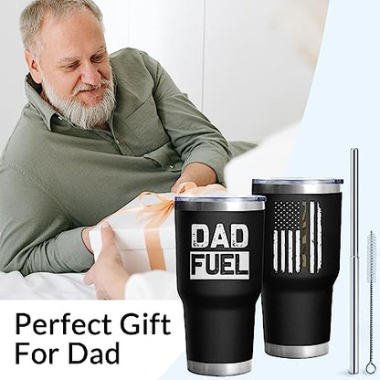 Dad Gifts for Men DAD FUEL Tumbler 30 Oz Stainless Steel Insulated Cup Tumbler Coffee Mug with Lid and Straw Mens Father's Day, Christmas and Birthday Gifts Idea - color: DAD-Fuel-01