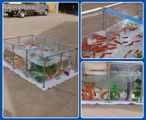 PVC Plastic Koi Fish Pond - Transparent Foldable Outdoor Aquarium Ornamental Large Fish Tank with Stainless Steel Frame - Above Ground Pond with Drain Valve Rectangular Pool(59.0"x39.3"x27.6") - size: 59.0"x39.3"x27.6"
