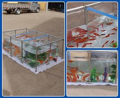PVC Plastic Koi Fish Pond - Transparent Foldable Outdoor Aquarium Ornamental Large Fish Tank with Stainless Steel Frame - Above Ground Pond with Drain Valve Rectangular Pool(78.7"x59.0"x23.6") - size: 78.7"x59.0"x23.6"