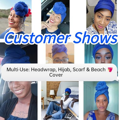 Harewom Head Wraps for Black Women Stretch Head Scarf Long African Hair Wraps Turban Headwraps Jersey Headbands - color: 1pcs -Royal Blue