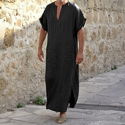Mens Muslim Kaftan Thobe Saudi Arabic Islamic Middle East Robes Long Sleeve Breathable Clothing Ramadan Jubbah - color: Black-c, size: XX-Large