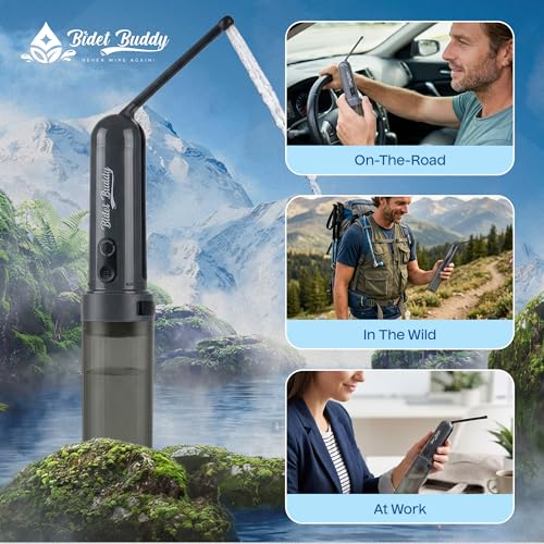 BIDET BUDDY® GoFlow Portable Bidet for Travel - 180ml Bottle with Two Power Modes, Nozzle Wand, IPX6 Waterproof, USB C Charging, 800mAh Rechargeable Battery, Medium Pressure - style: 180ML