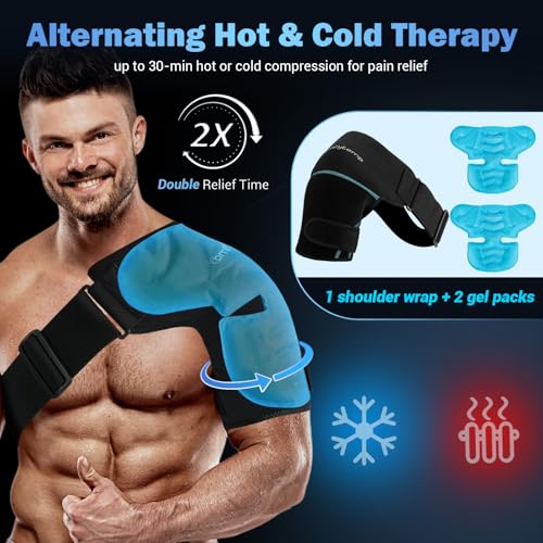 Comfytemp Shoulder Ice Pack Wrap, Shoulder Brace Rotator Cuff Cold Therapy | FSA Eligible HSA, Reusable Gel Cold Shoulder Compression Sleeve for Injuries, Shoulder & Arm Pain Relief, 2 Gel Ice Packs - color: Black - 2 Gel Pack + 1 Brace