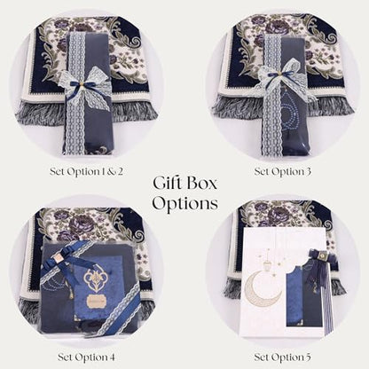 IEF Personalized Prayer Rug Prayer Beads Quran Islamic Gift Set, Ramadan Eid Hajj Umrah Wedding Birthday Mother's Day Father's Day Valentine's Day Gifts (Navy Blue) - color: Navy Blue