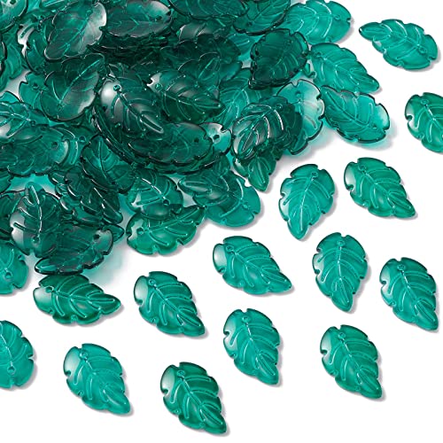 LiQunSweet 100 Pcs Glass Crystal Green Leaf Charms Small Drop Dangle Plant Leaves Pendants for Necklace Bracelet Jewelry Making DIY Crafting - 23.5x15mm - color: Leaf_23.5x15mm_Green