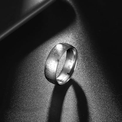 Hipunk Stainless Steel Islamic Muslim Shahada Ring - Mohammad Arabic Letter Rings Band Prayer Religious Calligraphy Ayatul Kursi Allah Rings Eid Ramadan for Men Women Size 9-12 - color: steel