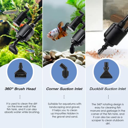 AQQA 6-in-1 Electric Aquarium Gravel Cleaner, 320GPH 20W Fish Tank Vacuum | Water Changing, Sand Washing, Filtering & Water Circulation Multi-function Cleaning Tool, Adjustable Length, Easy Operation - size: 6-in-1 Aquarium Gravel Cleaner