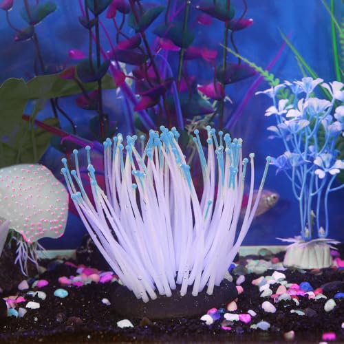 Fish Tank Decorations, Artificial Sea Anemone Aquarium Décor for Fish Tank, Silicone Coral Plant with Glowing Effect, Vivid Aquarium Plants for Betta Fish Tank Accessories Underwater