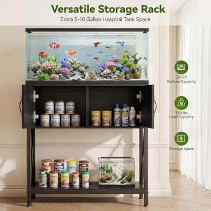 Petrova 20-29 Gallon Fish Tank Stand, Metal Double Aquarium Stand with Storage Cabinet, Heavy Duty 31.5" L* 16.54" W Tabletop, 330LBS Capacity, Grey - color: Dark Grey, size: 31.5" L x 16.5" W x 31.5"H