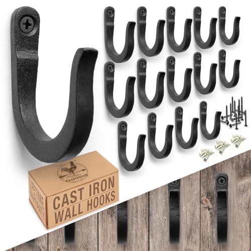 2 inch Railroad Spike Cast Iron Hooks (15 Pack) Blacksmith, Wall Mounted Farmhouse Decorative Hooks, PowderCoated for Interior or Exterior Use, Rust Proof for Hanging Coats, Bags or Pots (Black) - color: Black, size: 2 Inch - Blacksmith Spike Hooks - Set