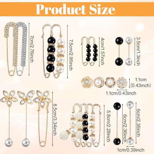 24 Pieces Brooches and Pins for Women Pearl Safety Pins Pant Waist Tightener for Clothes Sweater Shawl Collar Dress Cardigan Shirt Jeans Accessories for Women Girls, Elegant Decorative Pin