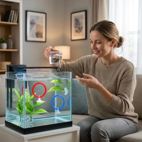 7 Piece Betta Fish Tank Accessories and Toys, Betta Enrichment Set with Exercise Rings and Plants, Mental Stimulation and Stress Reduction for Betta Fish, Betta Toys