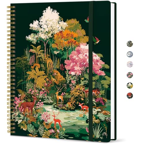 Taja Large Spiral Lined Journal for Women, 8.5" x 11" Notebooks for Work Collge Ruled, A4 Aesthetic Cute Journaling Notebooks for Writing, Plastic Cover, Enchanted Forest - color: I-Enchanted Forest