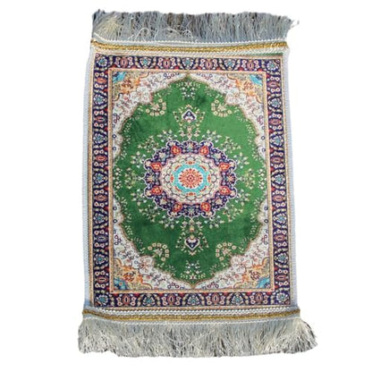 Portable Islamic Prayer Small Mat Classic Pattern Muslim Prayer Rug Small Rug Foldable Salah Carpet Mat with Tassel - color: Green