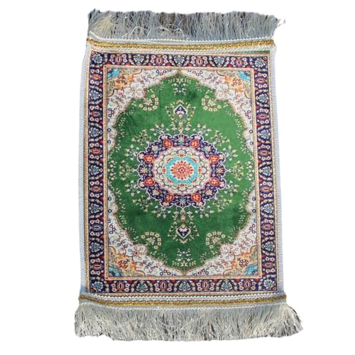 Portable Islamic Prayer Small Mat Classic Pattern Muslim Prayer Rug Small Rug Foldable Salah Carpet Mat with Tassel - color: Green