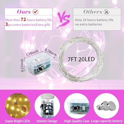 24 Pack Pink Fairy Lights 7Ft 20 LED Twinkle String Lights 3 Modes Battery Operated Waterproof Firefly Starry for Mason Jar Party Wedding Christmas Valentines Day Table Centerpieces - color: Pink, size: 24