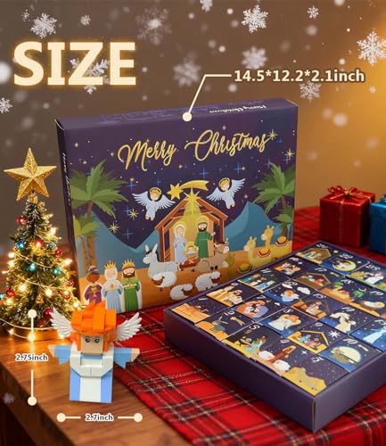 Nativity Building Blocks Advent Calendar, 24 Days of Nativity advent calendar, Christmas Building Blocks Kits Countdown Calendar Set, Easter Gift for Adults and Kids