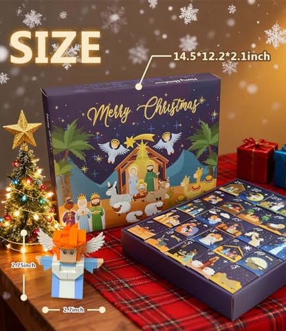 Nativity Building Blocks Advent Calendar, 24 Days of Nativity advent calendar, Christmas Building Blocks Kits Countdown Calendar Set, Easter Gift for Adults and Kids