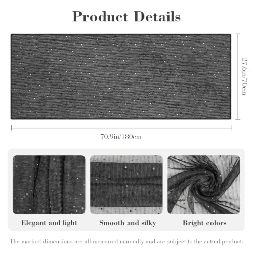 Sequin Scarf for Women Lightweight Mesh Shawl Wrap Bandana Hijab Headscarf for Summer Evening Dress - color: Black