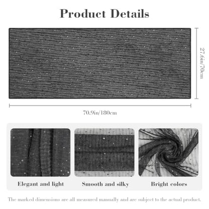 Sequin Scarf for Women Lightweight Mesh Shawl Wrap Bandana Hijab Headscarf for Summer Evening Dress - color: Black
