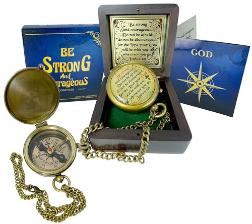 Bible Verse Brass Compass – “Be Strong and Courageous” (Joshua 1:9) | Christian Gift for Graduation, Baptism, Confirmation – Religious Keepsake for Boys, Girls, Teens, Men, Pastors & Church Events - style: Be Strong – Edition 3