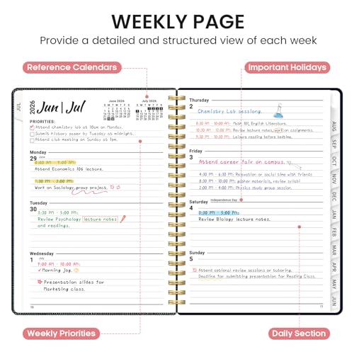 Planner 2026-2027, Academic Monthly and Weekly Calendar Planner for Women, July 2026 - June 2027, Hardcover Pretty Agenda Planner Book with Tabs, Spiral Daily Organizer for School Office Home Supplies, 8.5" x 11" - Garden of Whimsy - color: C-Garden of Wh