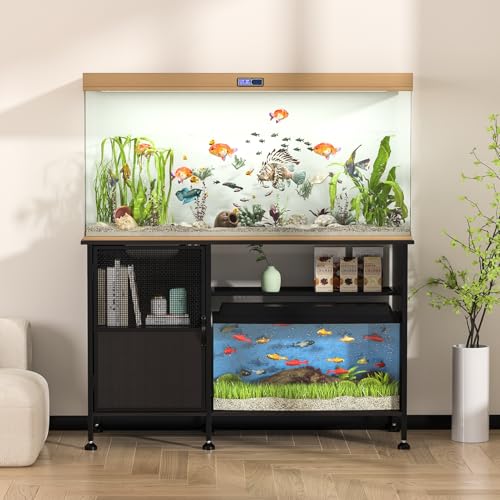 55-75 Gallon Fish Tank Stand, Aquarium Stand with Open Shelf, Heavy Duty Fish Tank Rack with Cabinet Storage, 52" L*19.7" W Tabletop fits Aquarium,Turtle Tank,or Reptile Terrariums Black