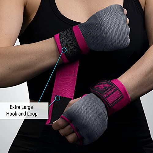 Hayabusa Quick Gel Boxing Hand Wrap Gloves - color: Grey/Pink, size: X-Large