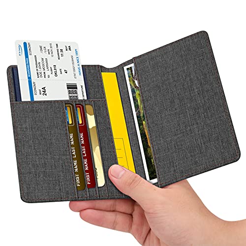 FINTIE Passport Holder, Slim Travel Wallet RFID Blocking Card Case Cover - color: Denim Charcoal Brown