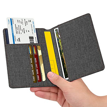 FINTIE Passport Holder, Slim Travel Wallet RFID Blocking Card Case Cover - color: Denim Charcoal Brown