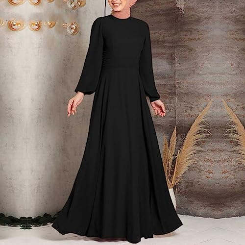 Muslim Prayer Dress Long Sleeve Loose Fit Maxi Dress Elegant Temperament Casual Wear Prayer Abaya Robe - color: 01#_black, size: Small