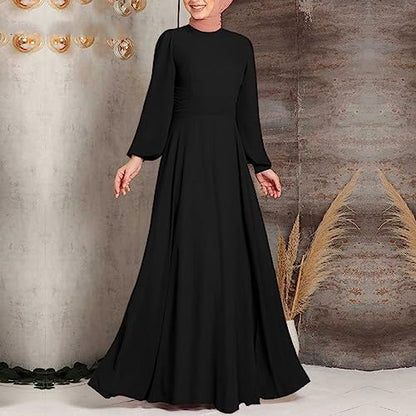 Muslim Prayer Dress Long Sleeve Loose Fit Maxi Dress Elegant Temperament Casual Wear Prayer Abaya Robe - color: 01#_black, size: Large