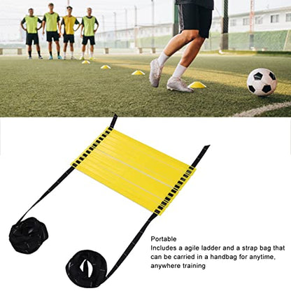 Quick Speed Training Ladder | 6m 12 - Rung Football Step Ladder with Scale | Adjustable Width for Football/Basketball/Volleyball | Foldable & Portable with Storage Bag