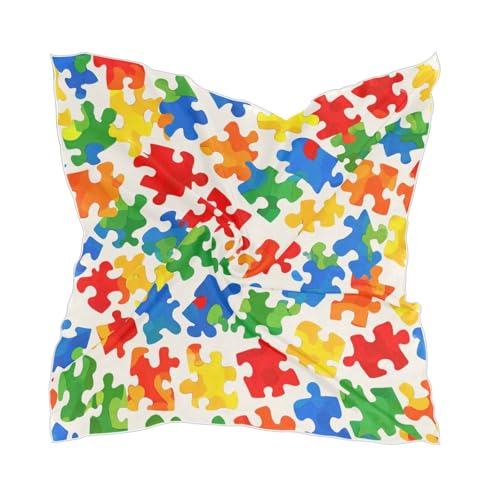 Women's Silk Scarf Square Satin Head Scarves Fashion Neck Scarf Hair Wraps Silk Bandana - color: Autism Awareness