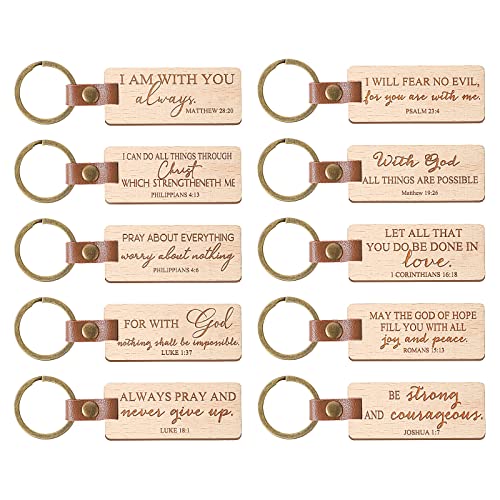 Fumete 10 Pcs Wooden Christian Keychain Inspiring Bible Verse Gifts