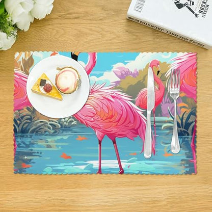 Placemats Set of 4 Heat Resistant Flamingo Bird Place mat for Dining Table Non-Slip Table Mats Desktop Protection Pad Washable Place Mats for Kitchen Dining Outdoor - color: Flamingo Bird
