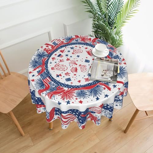 4th of July Fireworks Tablecloth Patriotic Round Table Cloth Washable Table Cover for Home Kitchen Party Picnic 60 Inch - color: 4th of July Usa Flag