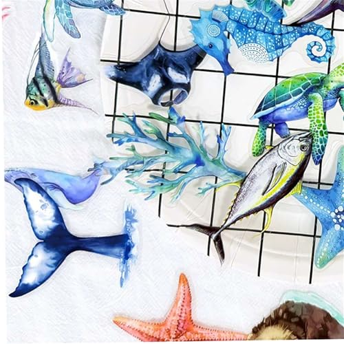 50PCS Marine Animal Stickers PET Transparent Stickers Starfish,Jellyfish,Sea Turtles,Seahorses,Whales Decals Waterproof Ocean Decals for Scrapbook DIY Crafts Planner Water Bottles Laptops (Ocean) - color: Ocean