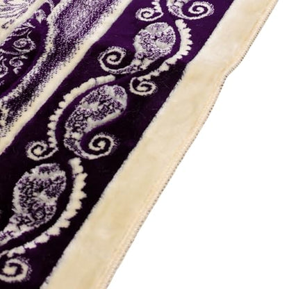 Velvet Muslim Prayer Rug Set with 99 Beads - Purple | Luxury Velvet, Classic Paisley Border Design, Thick Cushioned Janamaz, Non-Slip Backing, Travel Friendly, 99 Tasbeeh Included - color: Purple