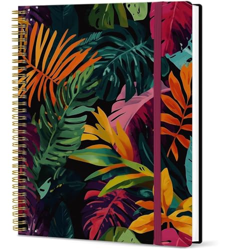 Taja Large Spiral Lined Journal for Women, 8.5" x 11" Notebooks for Work Collge Ruled, A4 Aesthetic Cute Journaling Notebooks for Writing, Plastic Cover, Tropical Palms - color: L-Tropical Palms
