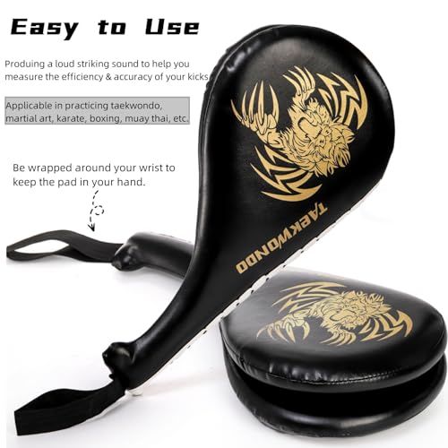 Tlence 2 Pack Taekwondo Kick Pads, 15 x 7.5 x 2 inch Double Kicking Target Paddles, PU Leather Martial Arts Training Pad, TKD Strike Kickboxing Punching Sparring Equipment for Youth Adult - color: Black