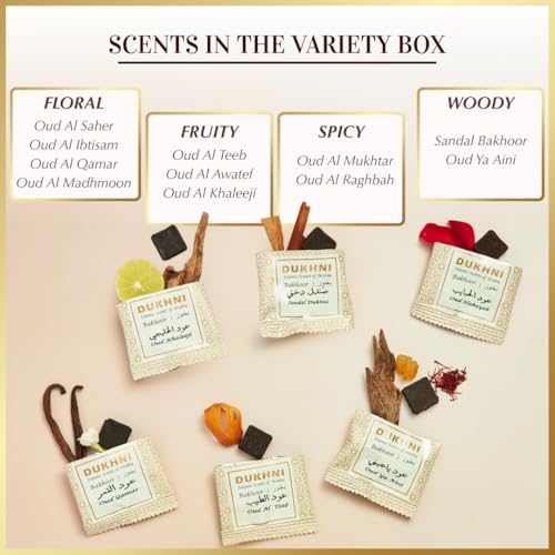 Oud Bakhoor Variety Box by Dukhni | Assorted Box | 30 Pieces Bakhoor | Gift Set & Refill Kit | Arabic Incense | Islamic Gifts, Eid & Ramadan Gift | Luxurious, Long Lasting